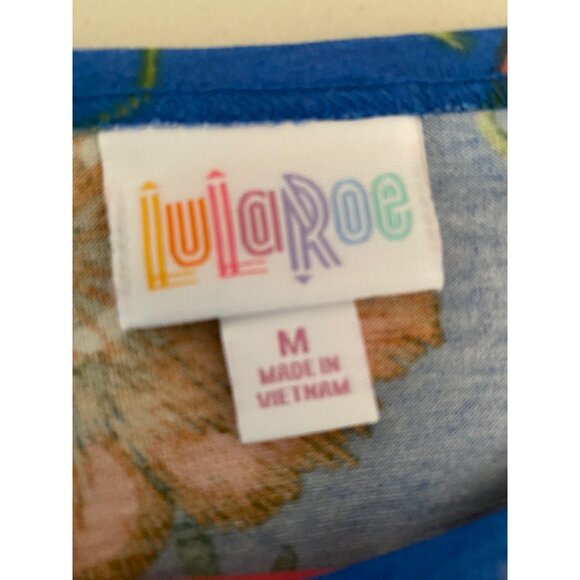 ready LulaRoe Dress Short Sleeve Blue w/ Orange Floral Pattern Medium - Picture 3 of 8